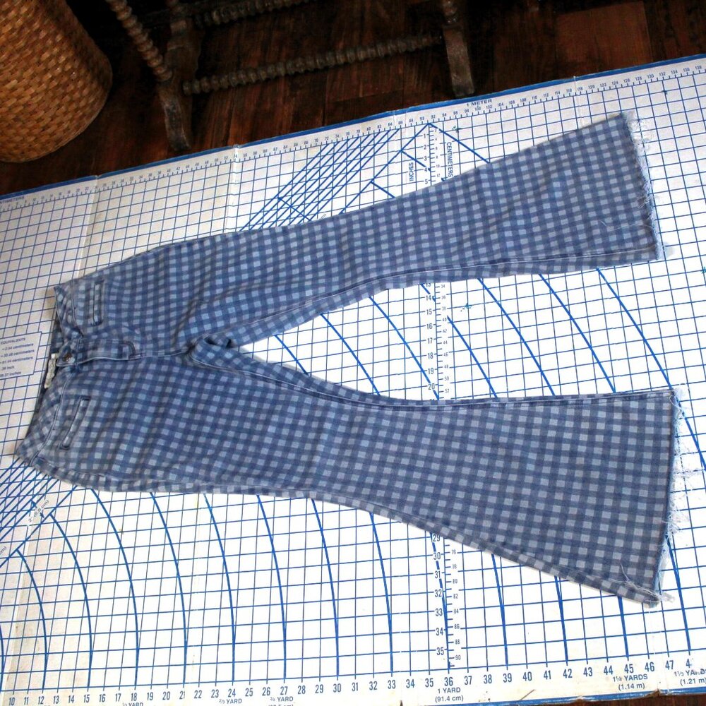 Cato Super Hi Rise Checkered Bell Bottom Flare Jeans, Size 2